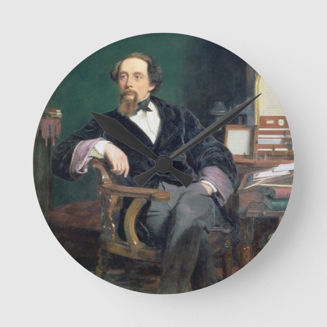 Porträt von Charles Dickens (Öl auf Leinwand) Runde Wanduhr (Vorderseite)