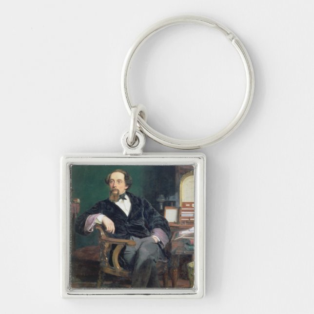 Porträt von Charles Dickens (Öl auf Leinwand) Schlüsselanhänger (Vorne)