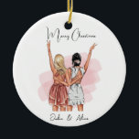 Porträt von Custom Birthday Friends - Rosa Keramik Ornament<br><div class="desc">Ich kann alles von der Haarfarbe bis zur Kleidung für Ihr Produkt anpassen. Wenn du irgendwelche Anpassungen will, dann melde mich einfach und es ist kostenlos. Das Custom Birthday Friends Portrait Pink Keramik Ornament ist ein schönes und personalisiertes Geschenk, das die besondere Bindung zwischen Freunden an ihrem Geburtstag feiert. Dieses...</div>