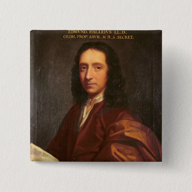 Porträt von Edmond Halley, c.1687 Button (Vorderseite)