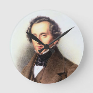 Porträt von Felix Mendelssohn (1809-47) (litho) Runde Wanduhr