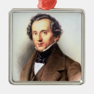 Porträt von Felix Mendelssohn (1809-47) (litho) Silbernes Ornament