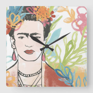 Porträt von Frida Kahlo Quadratische Wanduhr
