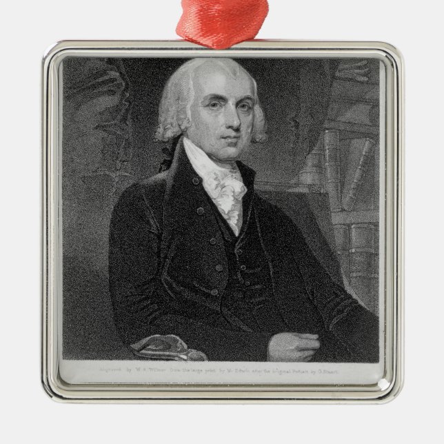 Porträt von James Madison, graviert von William A. Silbernes Ornament (Vorne)