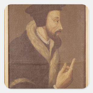 Porträt von Johannes Calvin Quadratischer Aufkleber