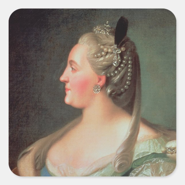 Porträt von Kaiserin Catherine II. der Großen Quadratischer Aufkleber (Vorderseite)