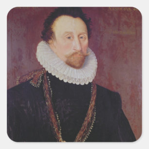 Porträt von Sir John Hawkins 1581 Quadratischer Aufkleber