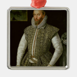 Porträt von Sir Walter Raleigh, 1598 Silbernes Ornament