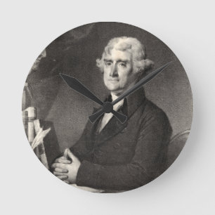 Porträt von Thomas Jefferson Runde Wanduhr
