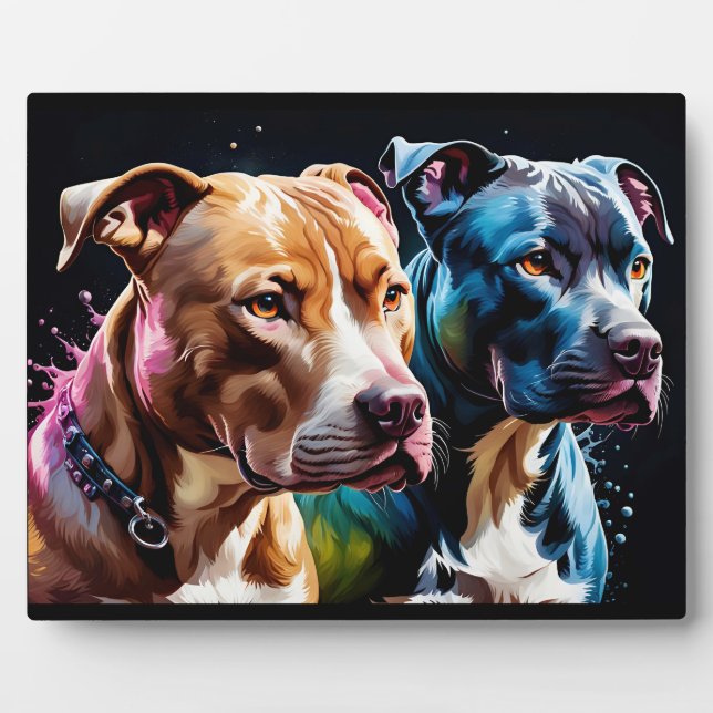 Porträt von zwei Pit Bulls Fotoplatte (Vorderseite)