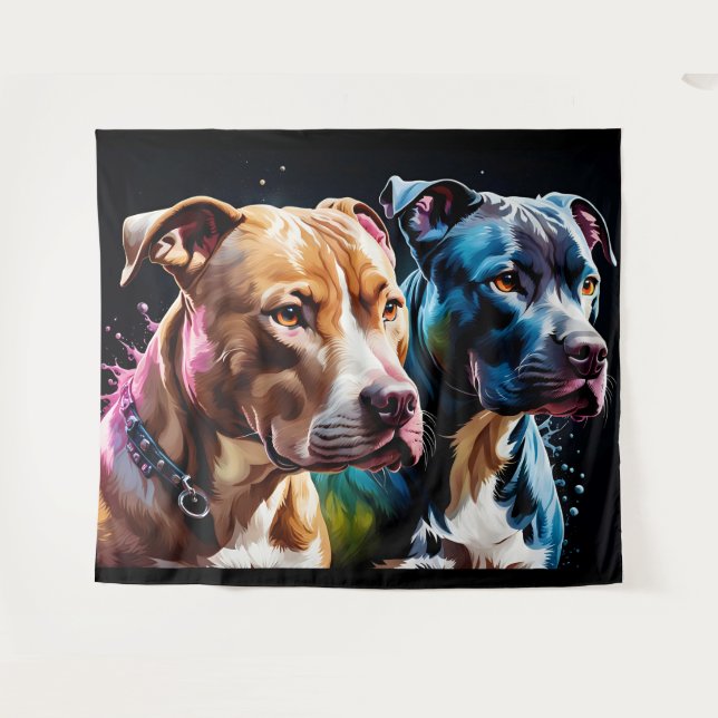 Porträt von zwei Pit Bulls Wandteppich (Vorderseite (Horizontal))