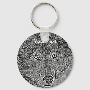 Porträtmalerei auf Grauwolf Schlüsselanhänger