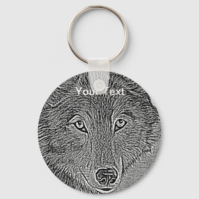 Porträtmalerei auf Grauwolf Schlüsselanhänger (Vorderseite)