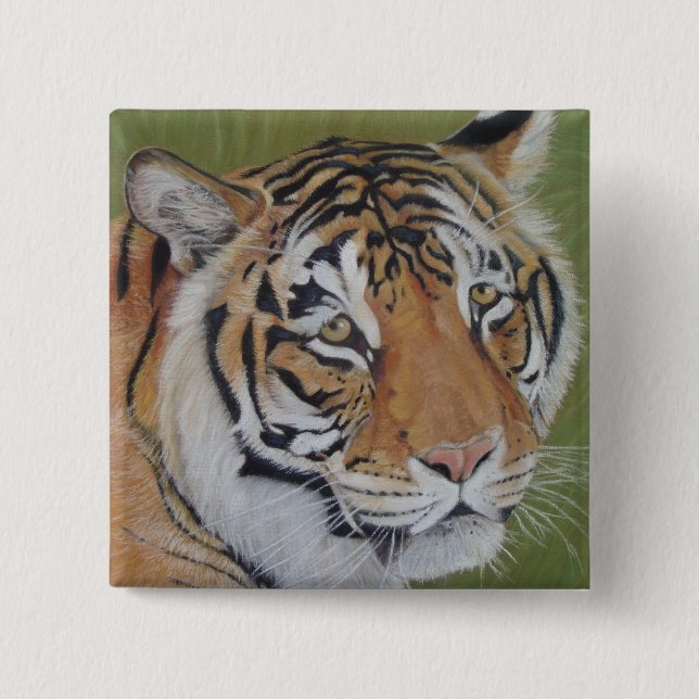 Porträtmalerei auf Tiger mit traurigen Augen große Button (Vorderseite)