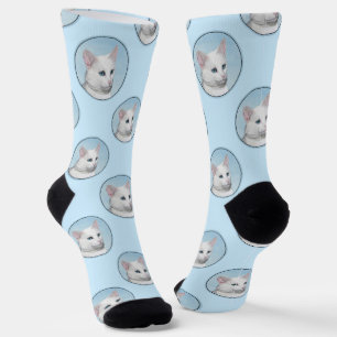 Porträtmalerei mit weißer Katze Niedliche Original Socken