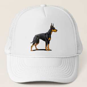 Porträts eines Dobermann-Hundes Vorderansicht Truckerkappe