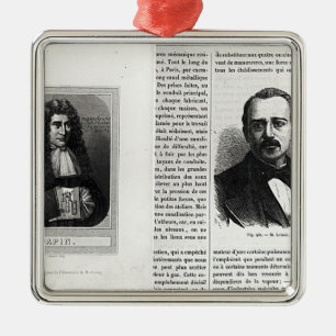 Porträts von Denis Papin und von Etienne Lenoir Silbernes Ornament