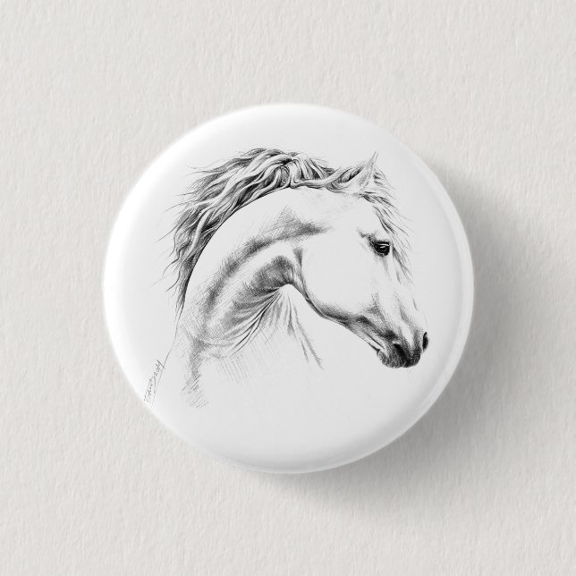 Porträtstift zeichnend Reitkunst Button (Vorderseite)