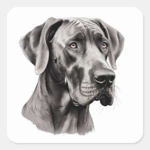 Porträtzeichnung Deutsche Dogge Quadratischer Aufkleber