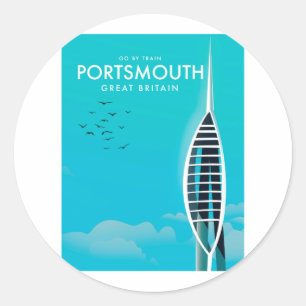 Portsmouth Great British Vacacation Poster Runder Aufkleber