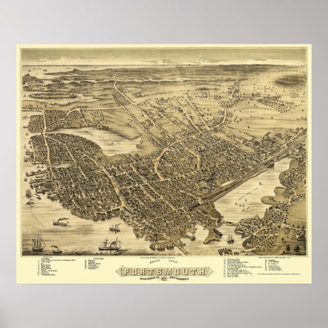 Portsmouth, NH Panoramic Map - 1877 Poster (Vorne)