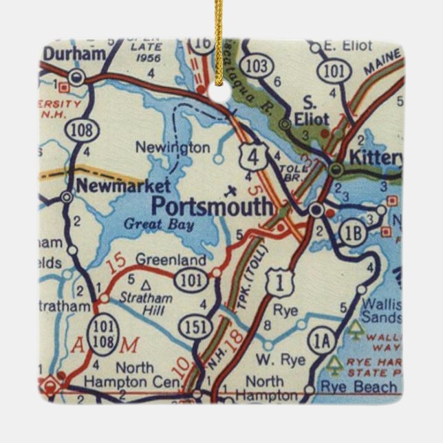 Portsmouth NH Vintage Map Keramikornament (Rückseite)