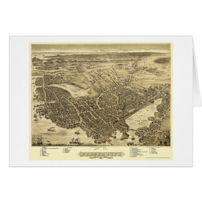 Portsmouth, panoramische Karte NH - 1877 (Vorderseite (Horizontal))