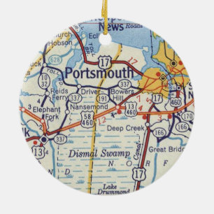 Portsmouth VA Vintage Karte Keramik Ornament