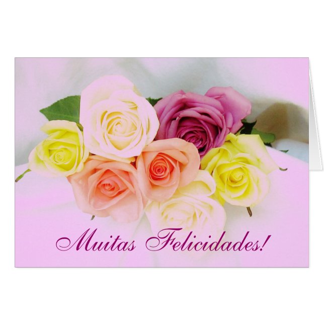Portugais : Felicidades ! roses et couleurs de (Devant horizontal)