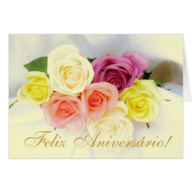 Portugais : Feliz Aniversario ! couleurs de beije (Devant horizontal)