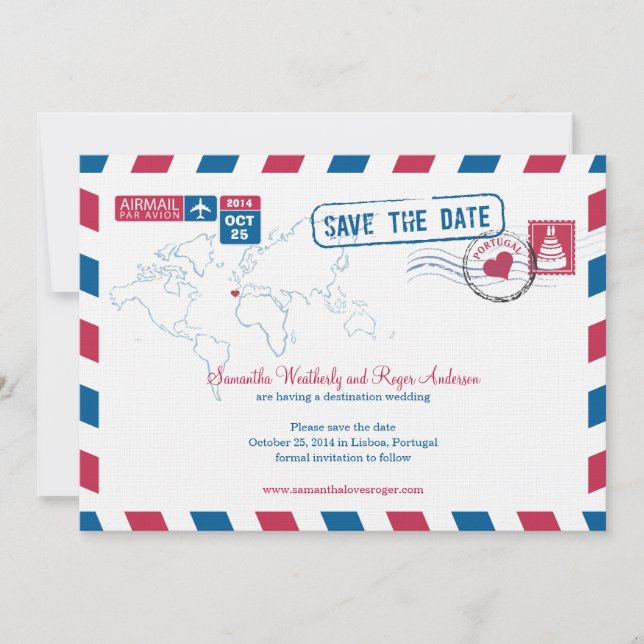 Portugal Air Mail Wedding Save the Date (Vorderseite)