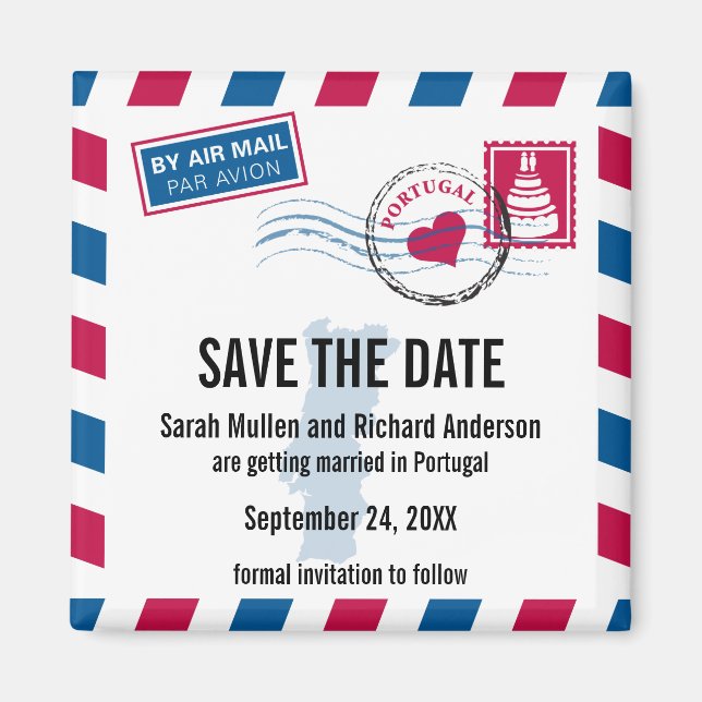 PORTUGAL Air Mail Wedding Save the Date Magnet (Vorne)