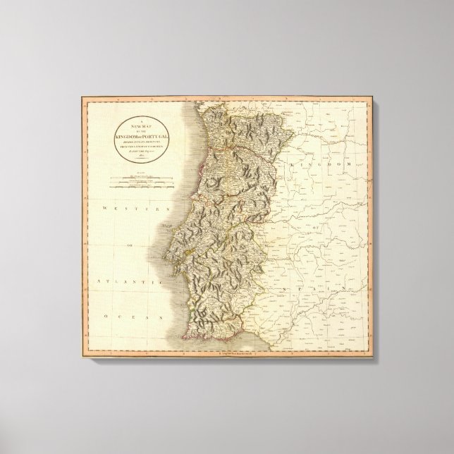 Portugal Atlas Karte Leinwanddruck (Vorderseite)