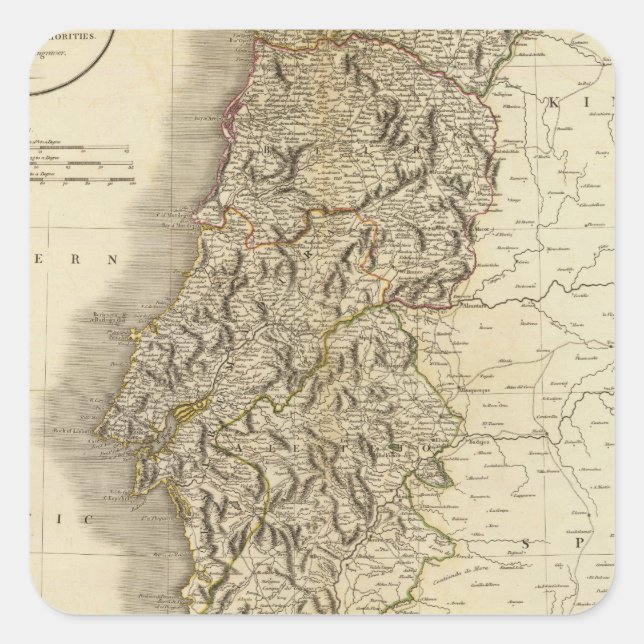 Portugal Atlas Karte Quadratischer Aufkleber (Vorderseite)