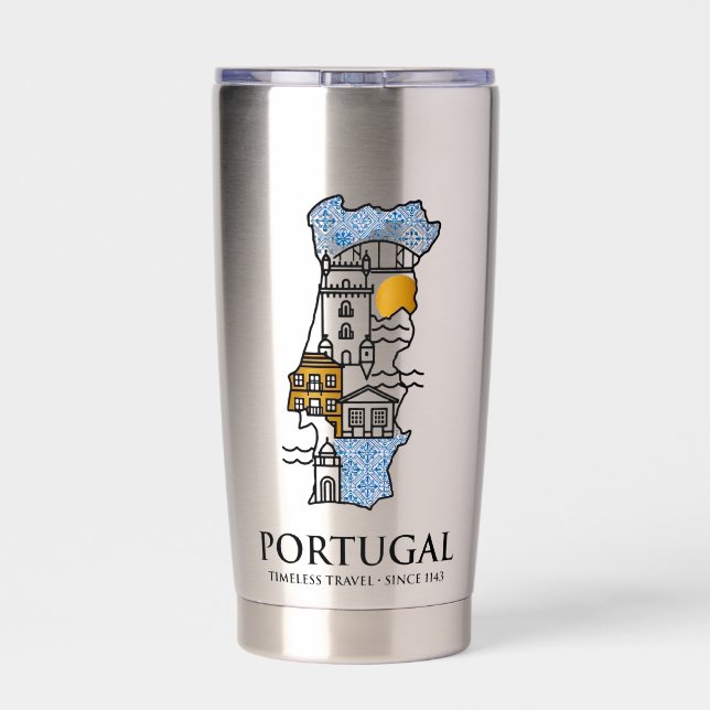 Portugal Azulejo Map Stainless Steel Travel Tumble Thermobecher (Rückseite)