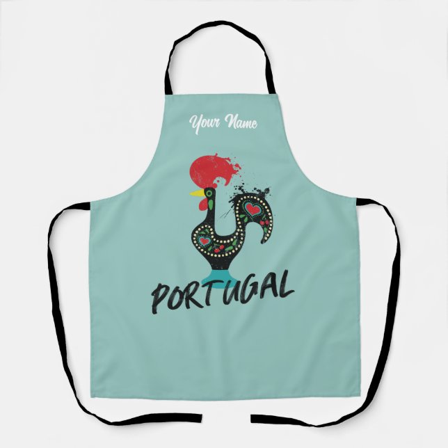 Portugal Barcelos Hahnensymbol, sage blau Schürze (Vorderseite)