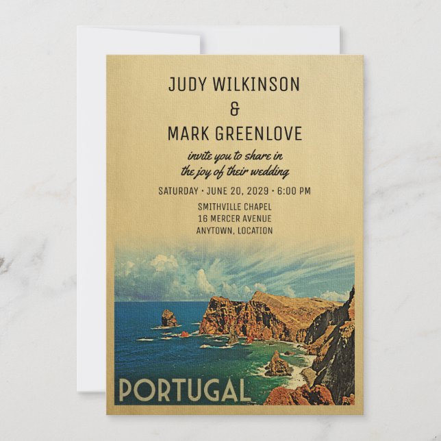 Portugal Einladung zur Hochzeit Portugiesisch Made (Vorderseite)