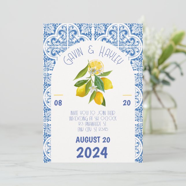 Portugal Faire-part de mariage | Carreaux bleus (Debout devant)