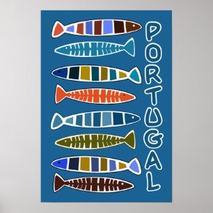PORTUGAL Fish Pattern Plakat
