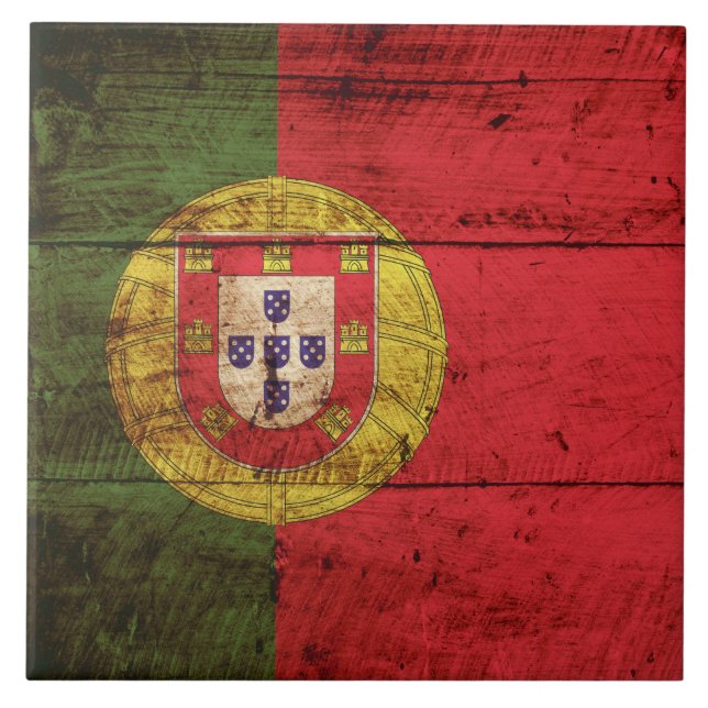 Portugal-Flagge auf altem hölzernem Korn Fliese (Vorderseite)