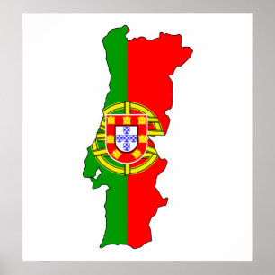 Portugal-Flaggen-Karte Größengleich Poster