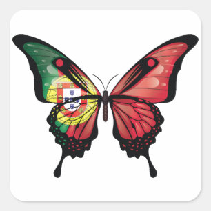 Portugal Frack Butterfly Flag Quadratischer Aufkleber
