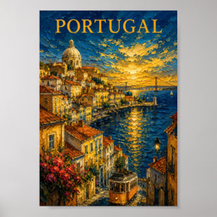 Portugal: Golden Sunset Lisbon Art Souvenir Poster