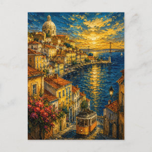 Portugal: Golden Sunset Lisbon Art Souvenir Postkarte