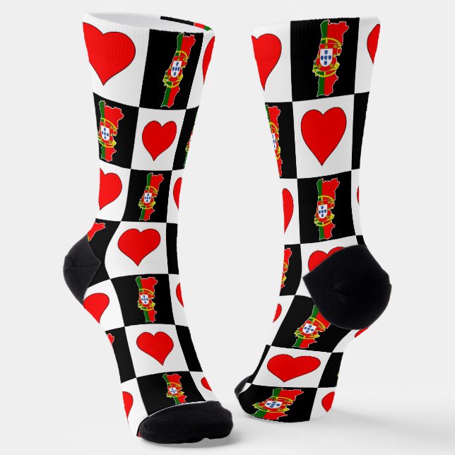 Portugal Herzenmuster Portugiesische Staatsflagge Socken (Gewinkelt)