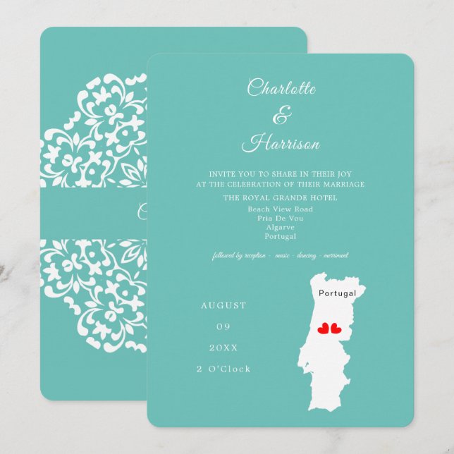 Portugal - Hochzeit in Urlaubsort Einladung (Vorne/Hinten)