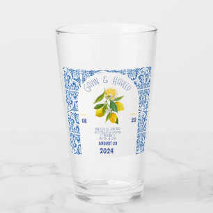 Portugal Hochzeitsglas   Blaue Fliesen und Zitrone Glas