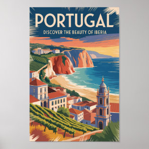 Portugal Iberia Skyline Illustration Reise Kunst Poster