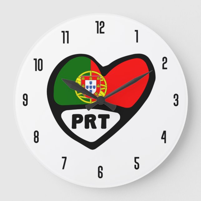 Portugal Ländercode PRT Flaggenmitte Große Wanduhr (Vorderseite)