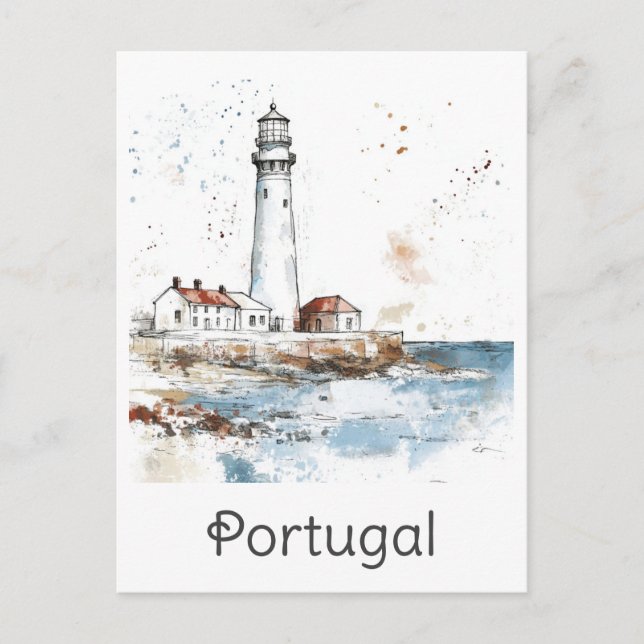 Portugal Lighthouse Coast Watercolor Reisen Postkarte (Vorderseite)